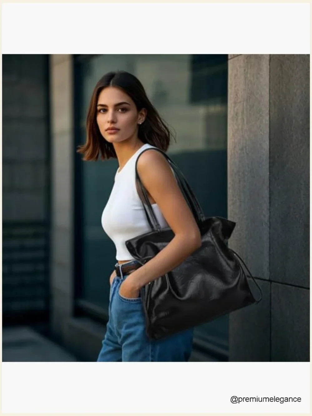 Large Tote Shoulder Bag Faux Leather Side Pocket Hobo
